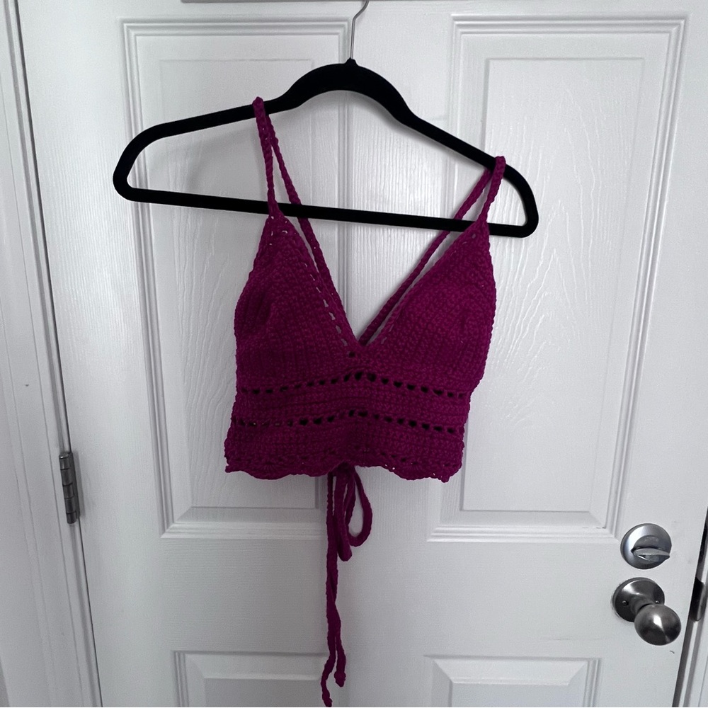 Crochet Knit Bra Tank Top Open Back